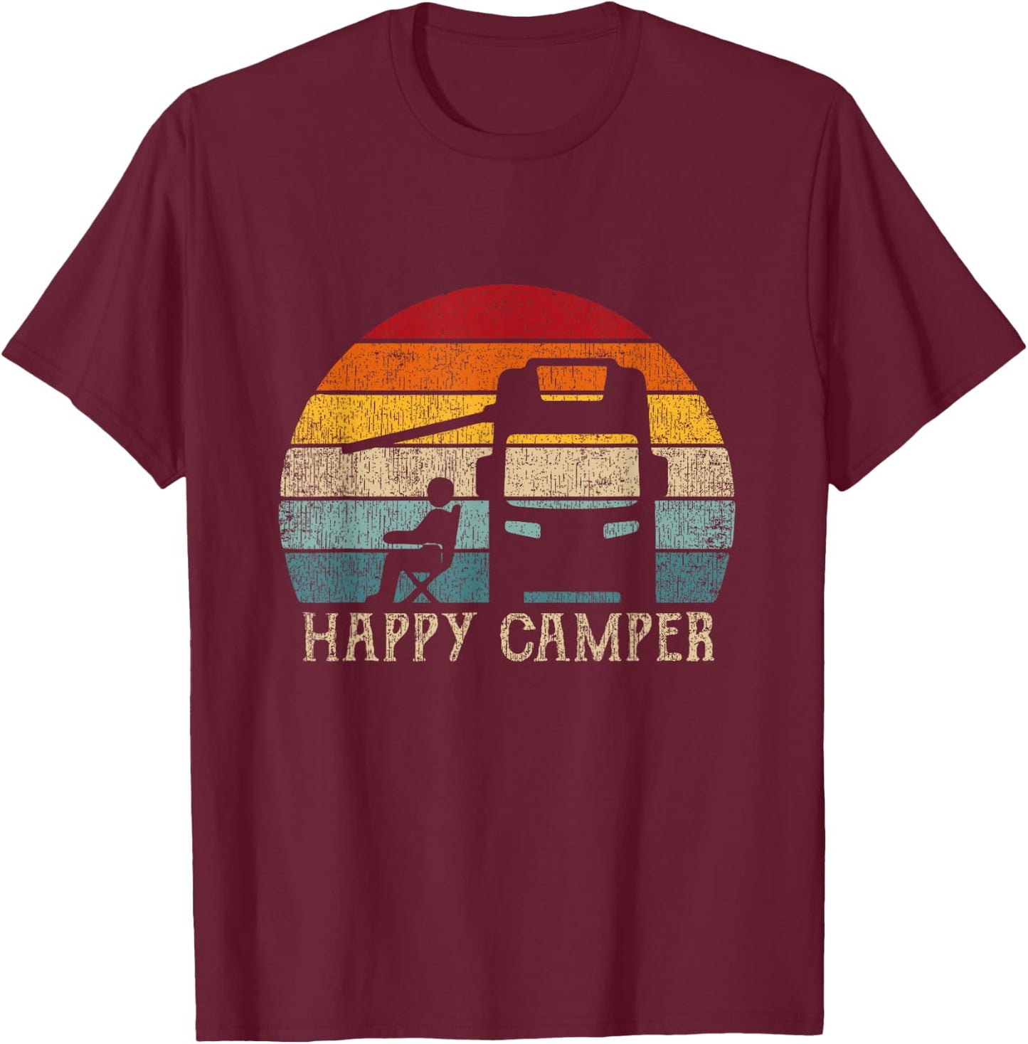 Happy Camper - RV 70s Retro Camper Van Camping , black, s T-Shirt - T-Shirt | Maroon
