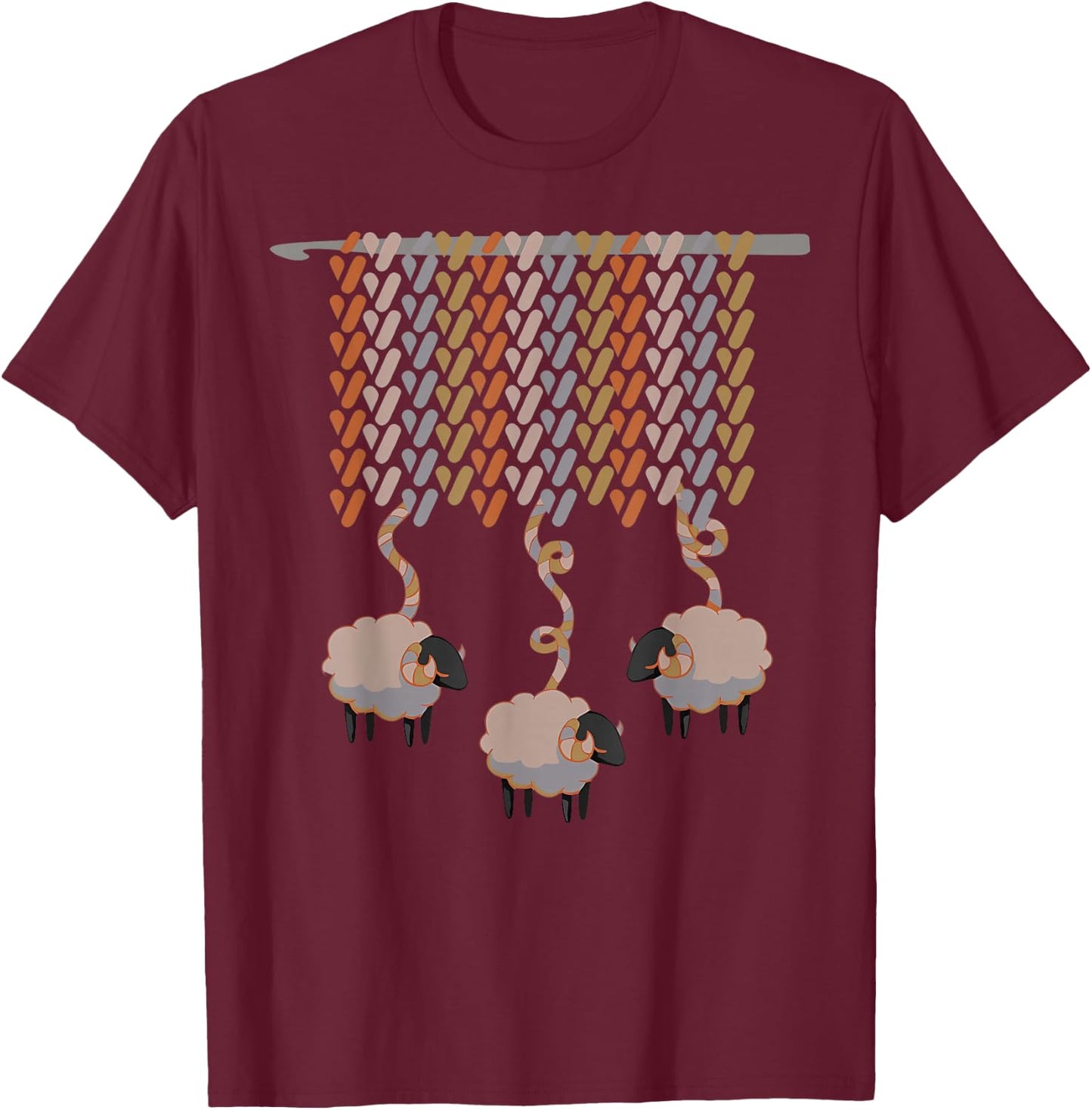 Knitting Crocheting Sheep Knitter Yarn Needle Crocheter T-Shirt - T-Shirt | Maroon