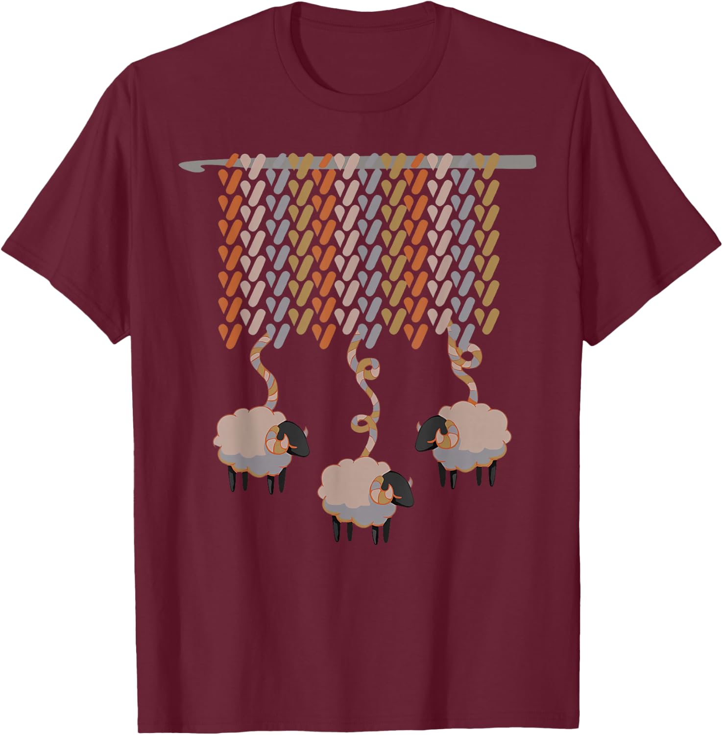 Knitting Crocheting Sheep Knitter Yarn Needle Crocheter T-Shirt - T-Shirt | Maroon