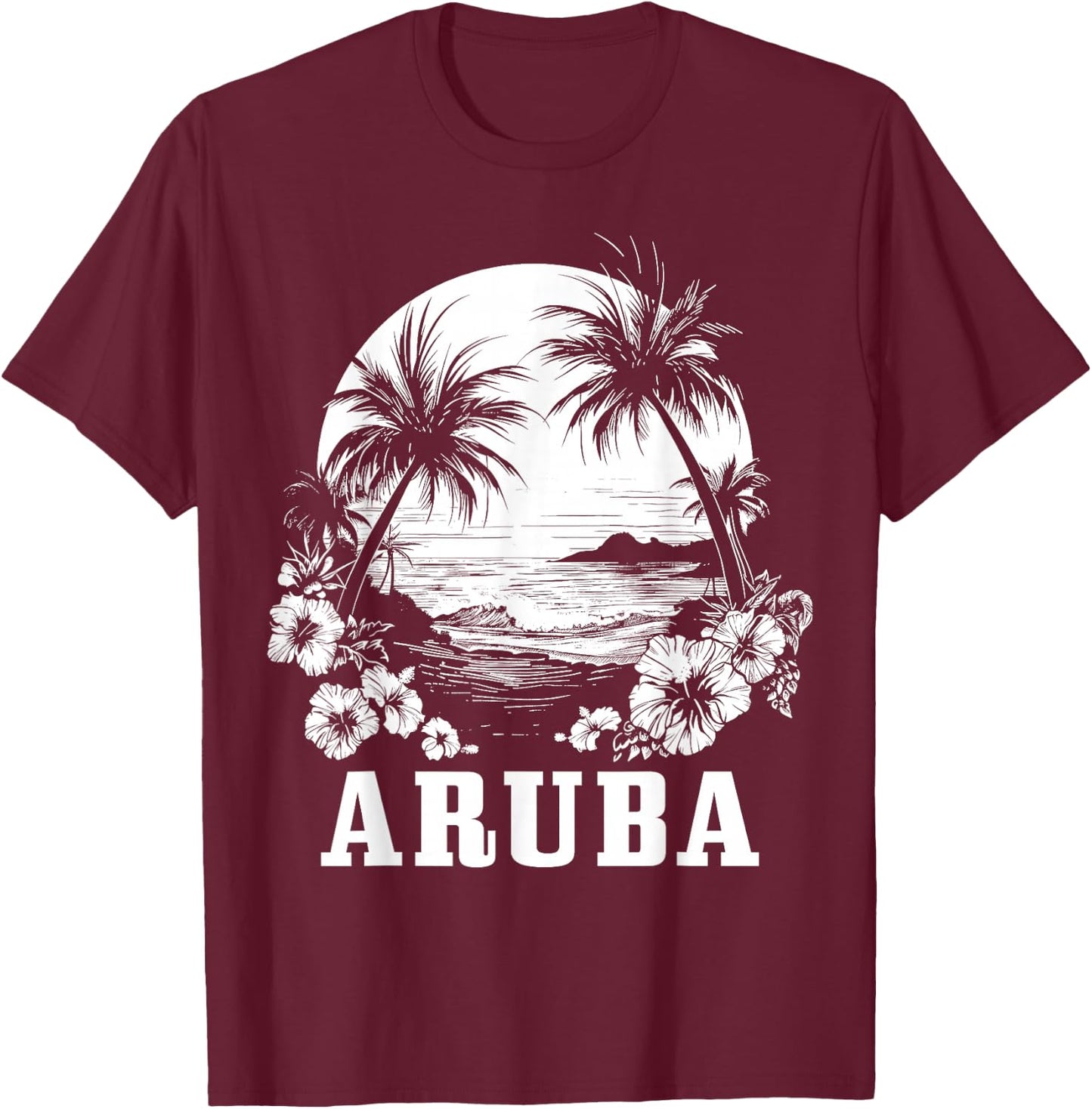 Aruba Vintage Souvenir Hibiscus Flowers Surfer Beach T-Shirt - T-Shirt | Maroon