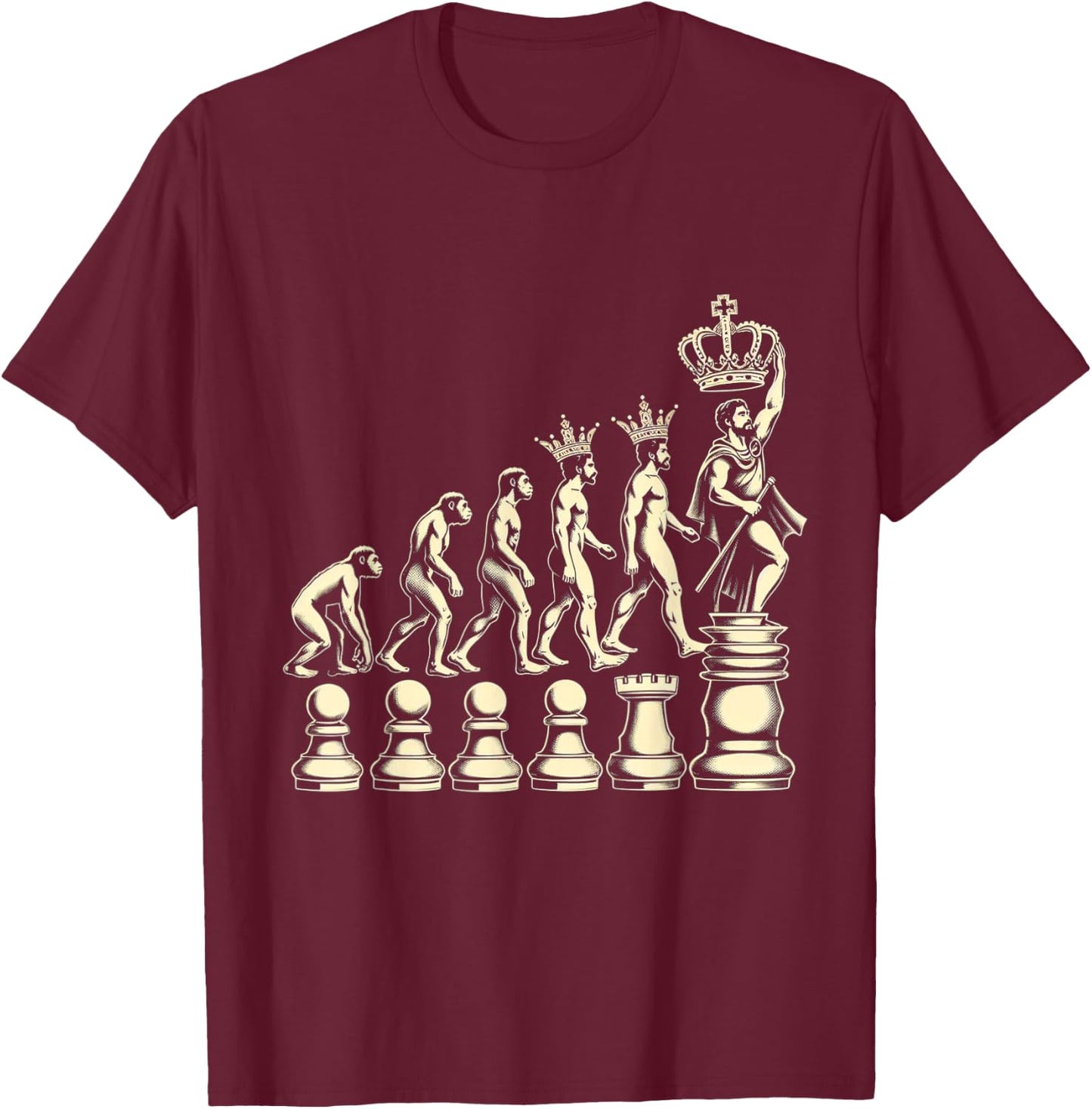 Chess Evolution of Man from Pawn to King T-Shirt - T-Shirt | Maroon