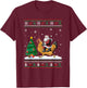 Ugly Christmas Tree Lights Xmas Santa Riding Chicken T-Shirt - T-Shirt | Maroon