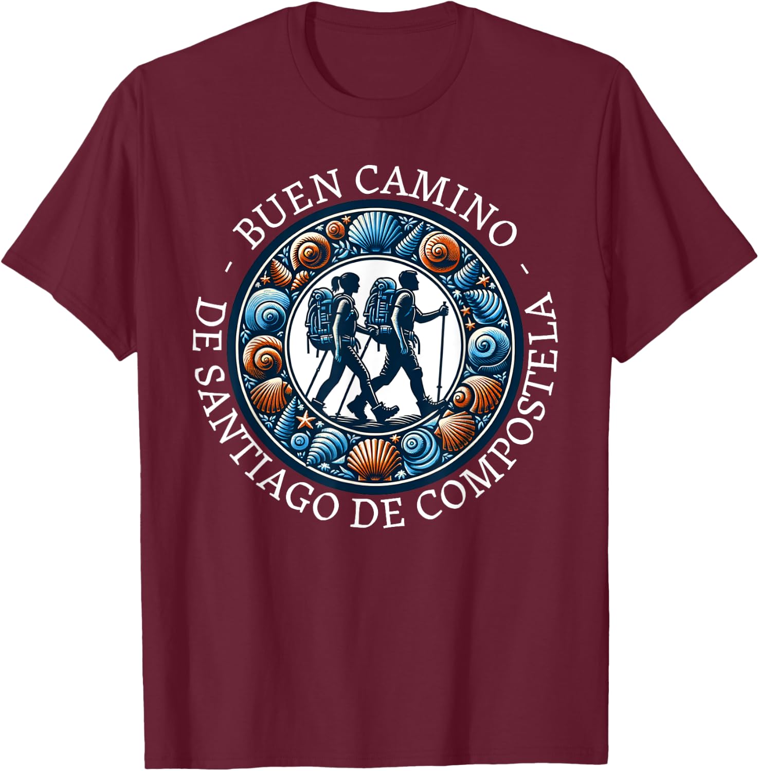 Buen Camino De Santiago De Compostela! Group Hiking Pilgrim T-Shirt - T-Shirt | Maroon
