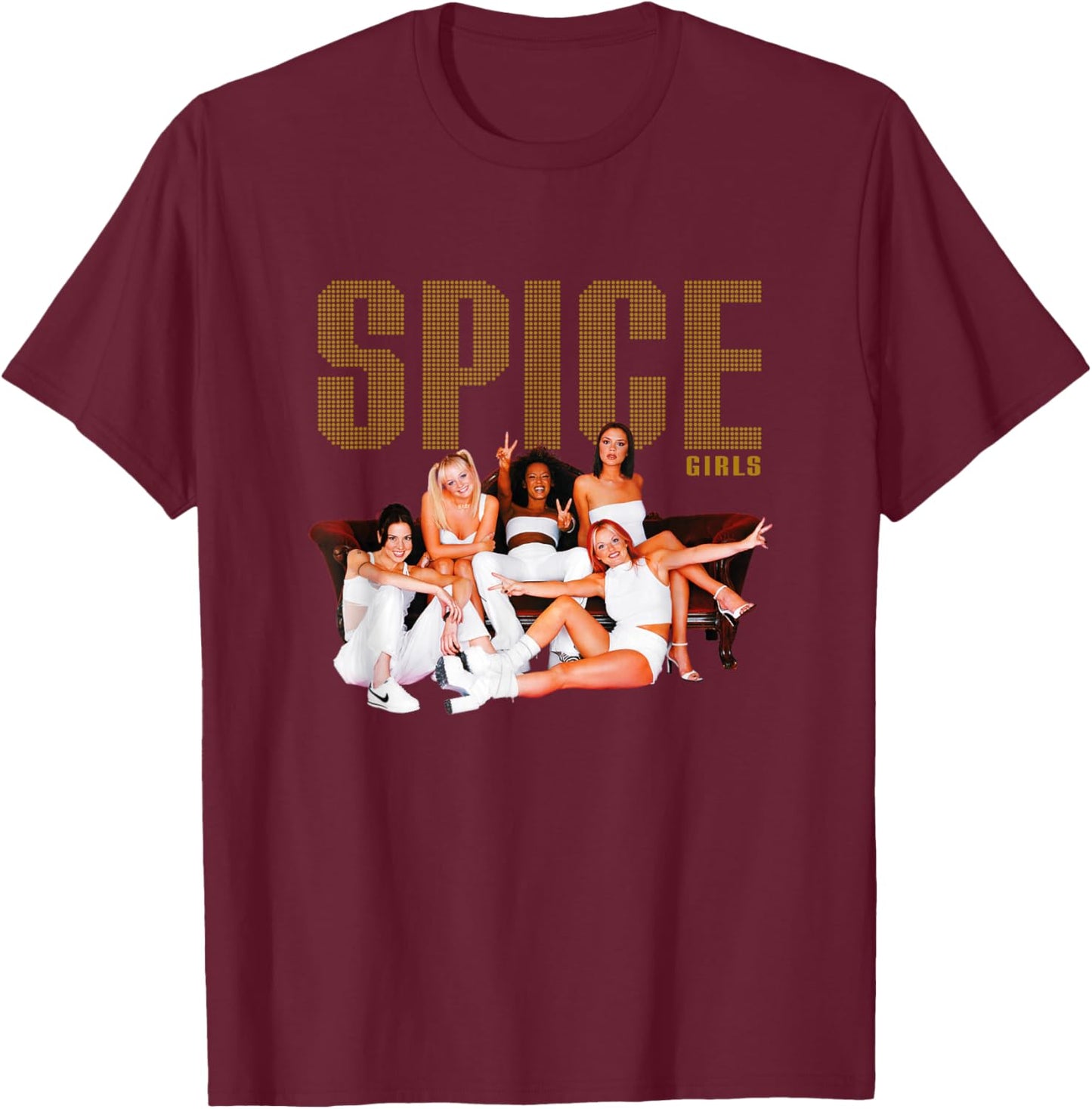 Official Spice Girls Sofa Photo, Black, S T-Shirt - T-Shirt | Maroon