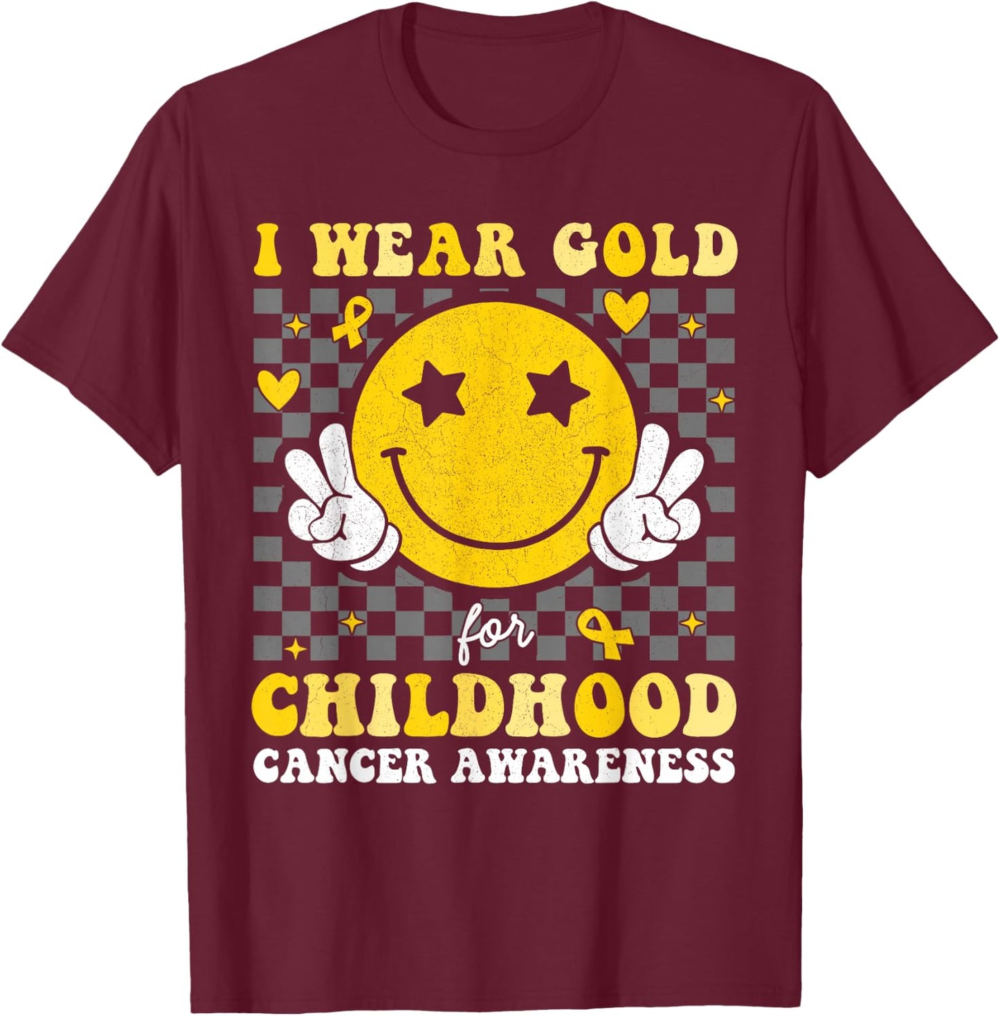 Retro I Wear Gold For Childhood Cancer Awareness Kids T-Shirt - T-Shirt | Maroon