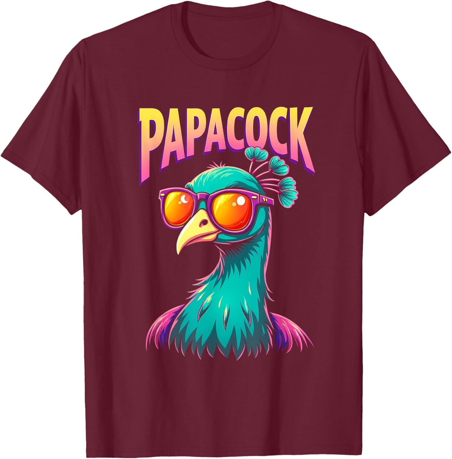 Papacock Father's Day Best Dad Peacock T-Shirt - T-Shirt | Maroon