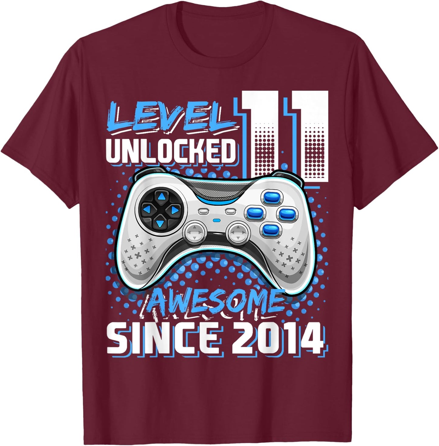11th Birthday Boy Level 11 Gamer 11 Year Video Game Party T-Shirt - T-Shirt | Maroon