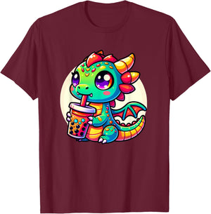 Kawaii Dragon Anime Boba Tea Bubble Milk Tea Kids T-Shirt - T-Shirt | Maroon