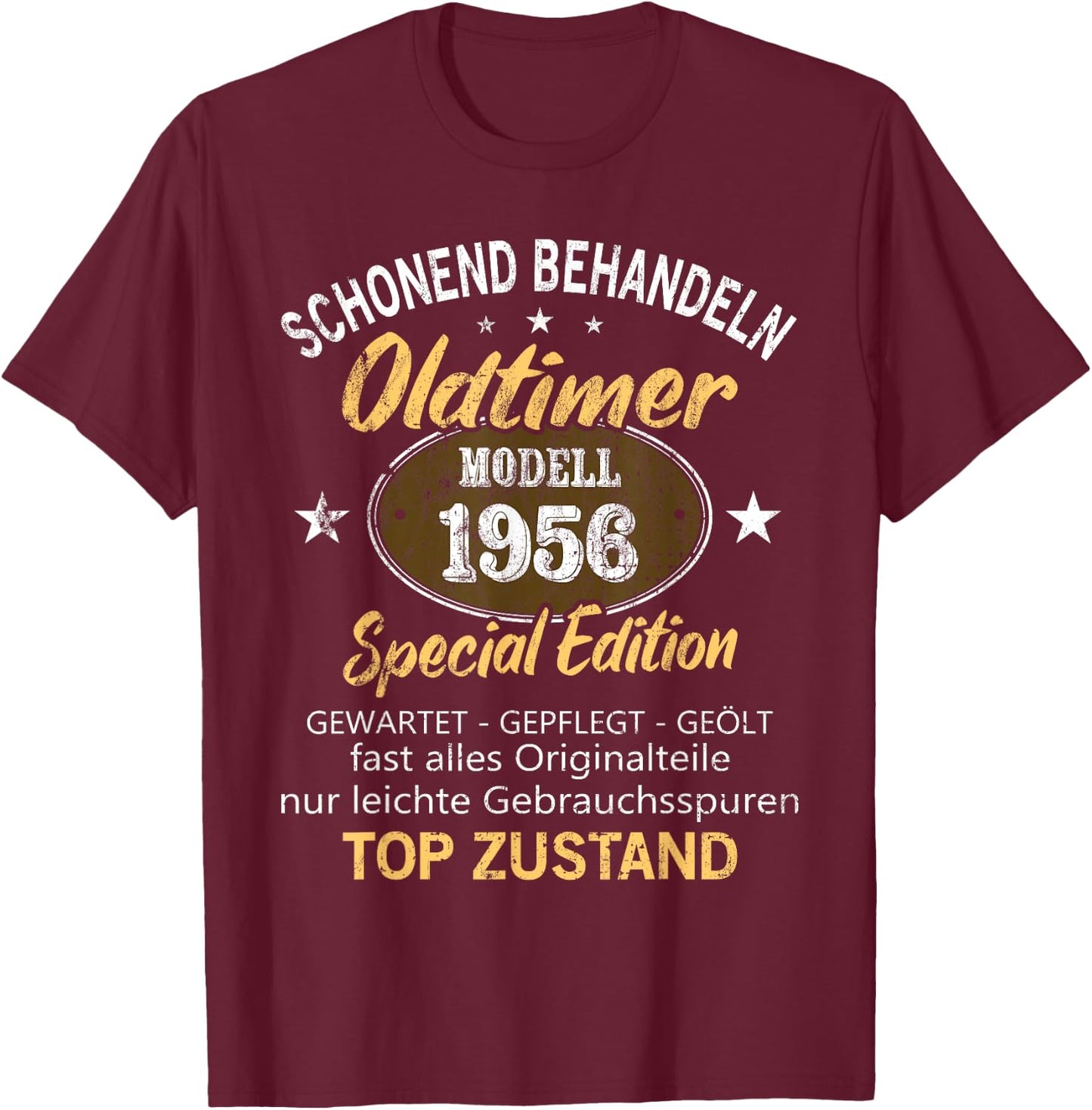 Oldtimer Baujahr 1956 Geboren Vintage 1956 Birthday , black T-Shirt - T-Shirt | Maroon