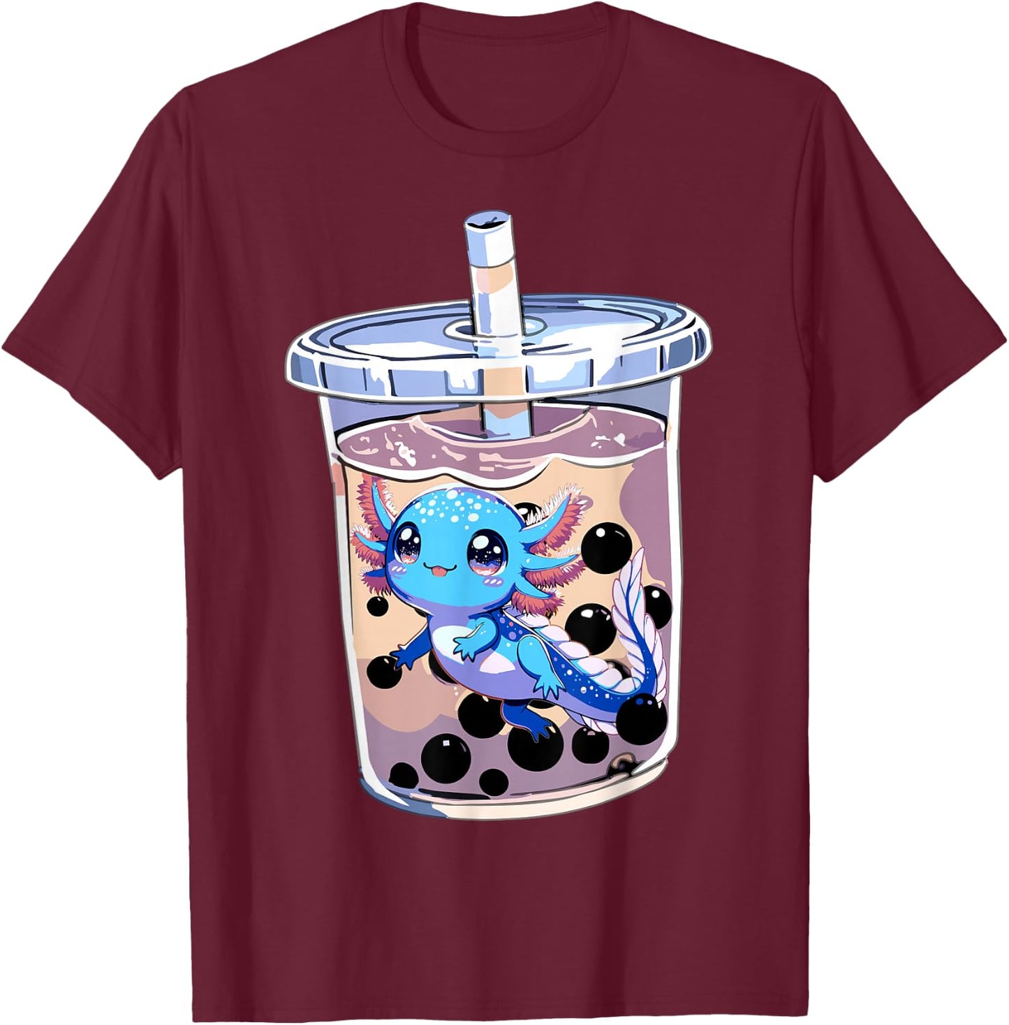 Boba Axolotl Kawaii Axolotl Bubble Tea Boba T-Shirt - T-Shirt | Maroon