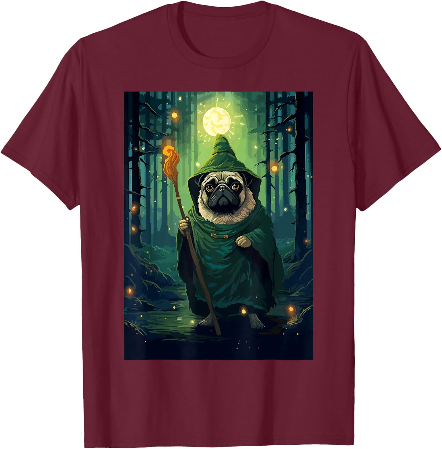 Pug Wizard Cute Funny Dog Pixel Art Women Kids T-Shirt - T-Shirt | Maroon