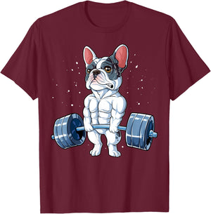 French Bulldog Weightlifting Funny Deadlift Men Fitness Gym T-Shirt - T-Shirt | Maroon