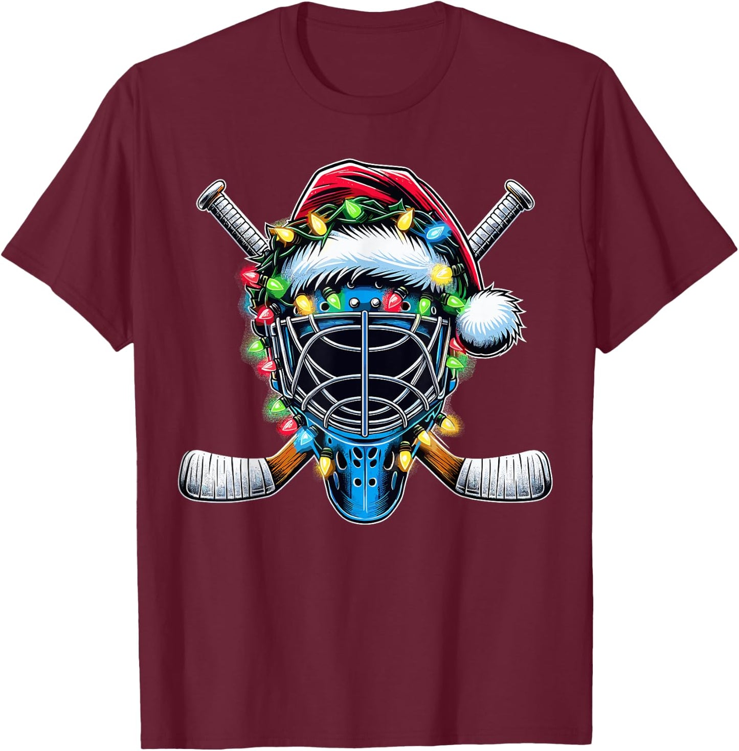 Santa Christmas Hockey Player T-Shirt - T-Shirt | Maroon