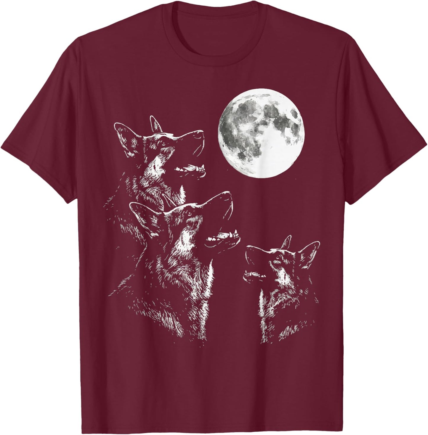 German Shepherd Howling At Moon T-Shirt - T-Shirt | Maroon