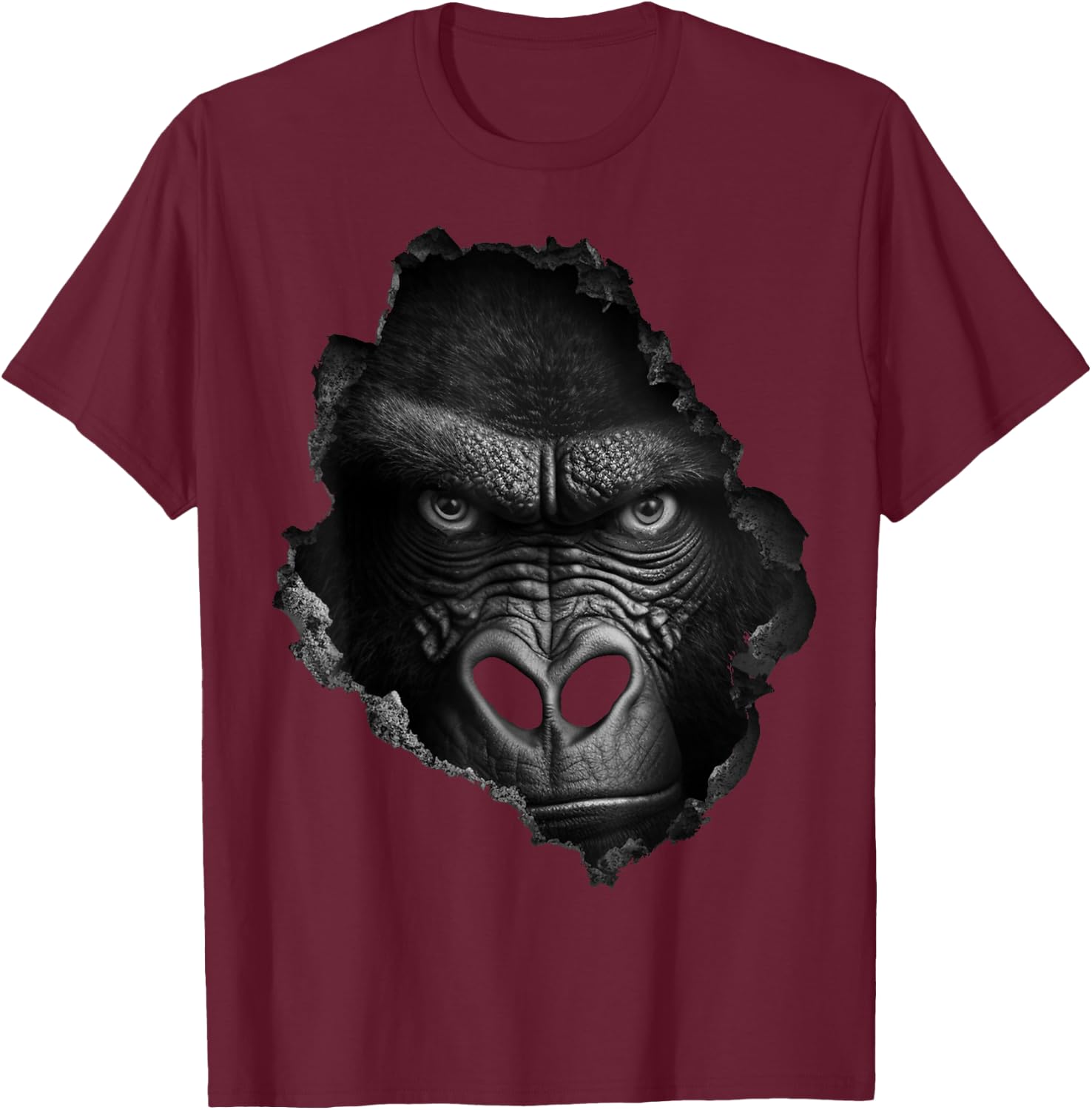 @n!mal Gorilla Gesicht Wand Tier Druck Kunst Tierliebhaber Gorilla Damen & Herren Schwarz Klein EU 38-40 T-Shirt - T-Shirt | Maroon
