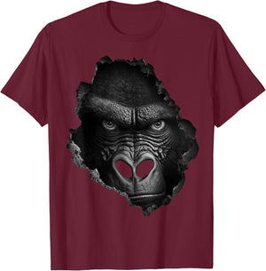 @n!mal Gorilla Gesicht Wand Tier Druck Kunst Tierliebhaber Gorilla Damen & Herren Schwarz Klein EU 38-40 T-Shirt - T-Shirt | Maroon