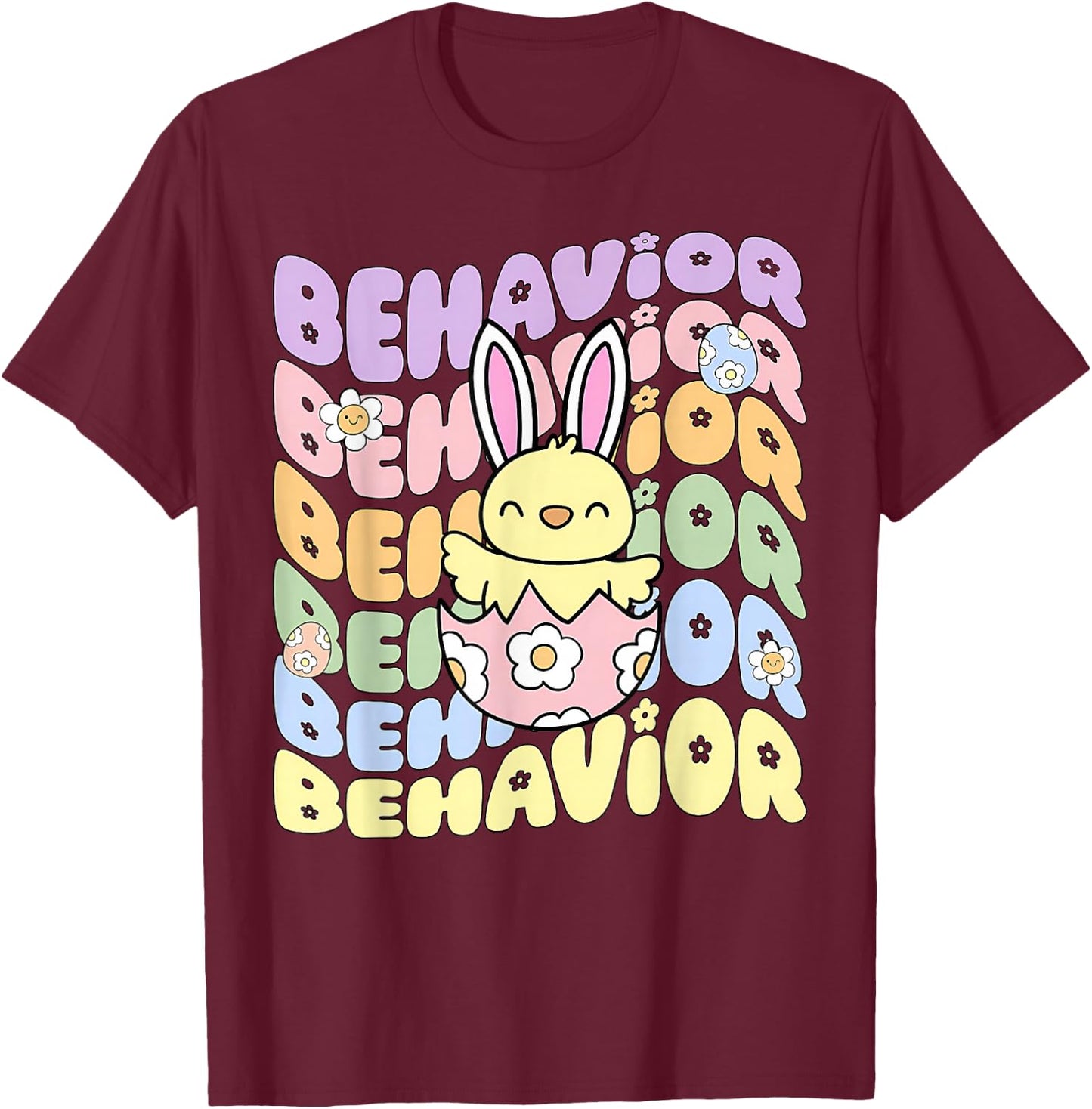 Retro Behavior Analyst Easter Bunny ABA Behavior Therapist T-Shirt - T-Shirt | Maroon