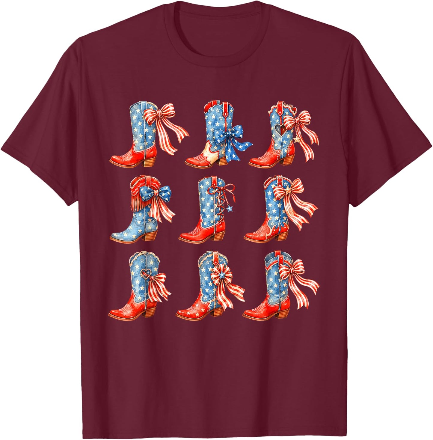 Western Cowboy Boots Cowgirl USA American Flag 4th of July T-Shirt - T-Shirt | Maroon
