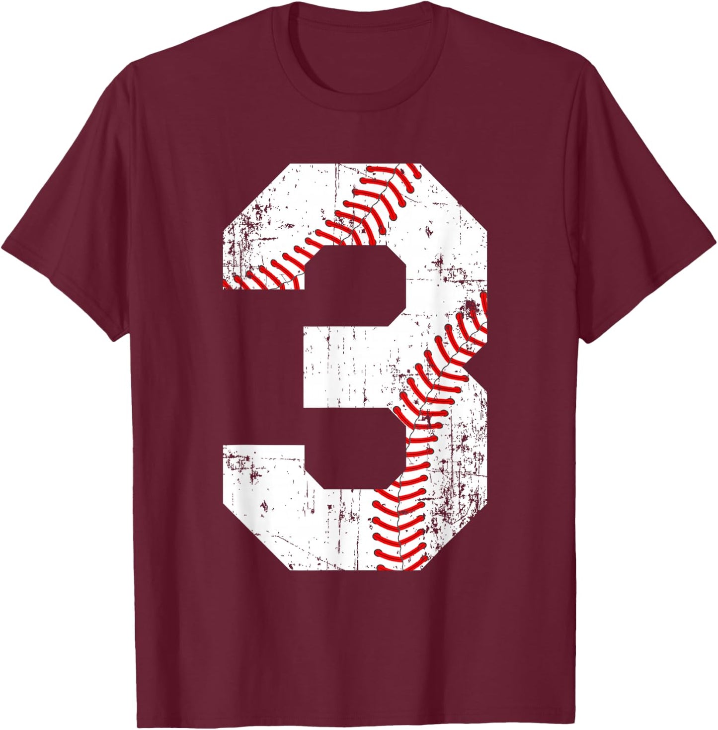 Vintage Baseball 3 Jersey Number T-Shirt - T-Shirt | Maroon