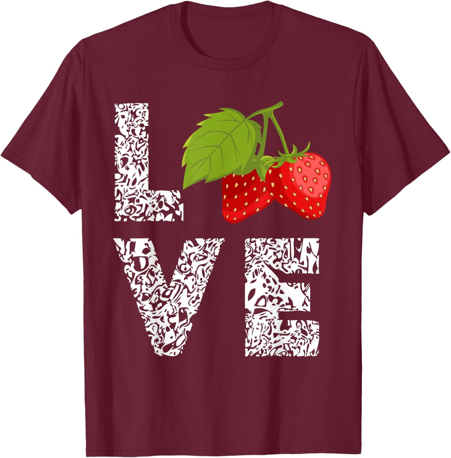Strawberry Love Leopard Sweet Strawberries Summer Fruit T-Shirt - T-Shirt | Maroon