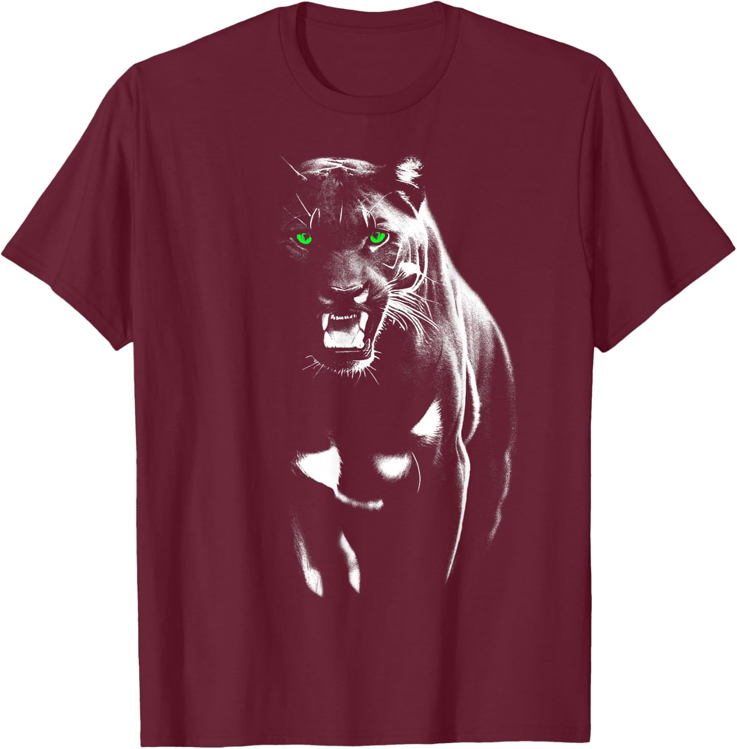 Wild Proud Panther with Cool Green Eyes Shows Teeth T-Shirt - T-Shirt | Maroon