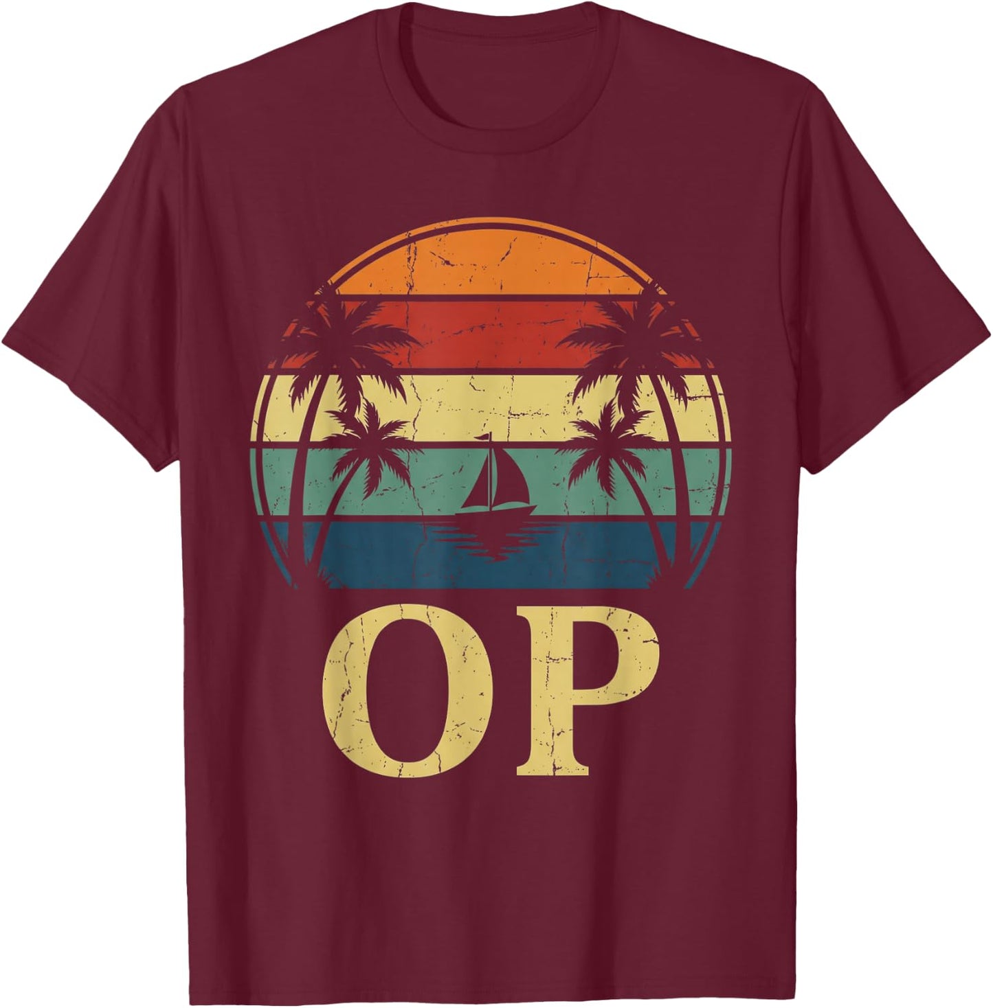 Op Ocean Vintage Pacific Ocean Beach Sun Palm Trees Retro T-Shirt - T-Shirt | Maroon