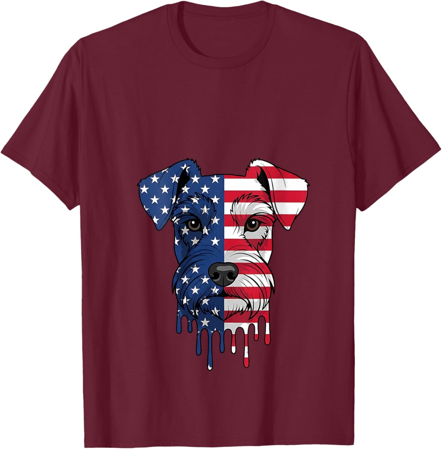 Women's 4th of July Miniature Schnauzer Dog American Flag Patriotic V-Neck T-Shirt - T-Shirt | Maroon
