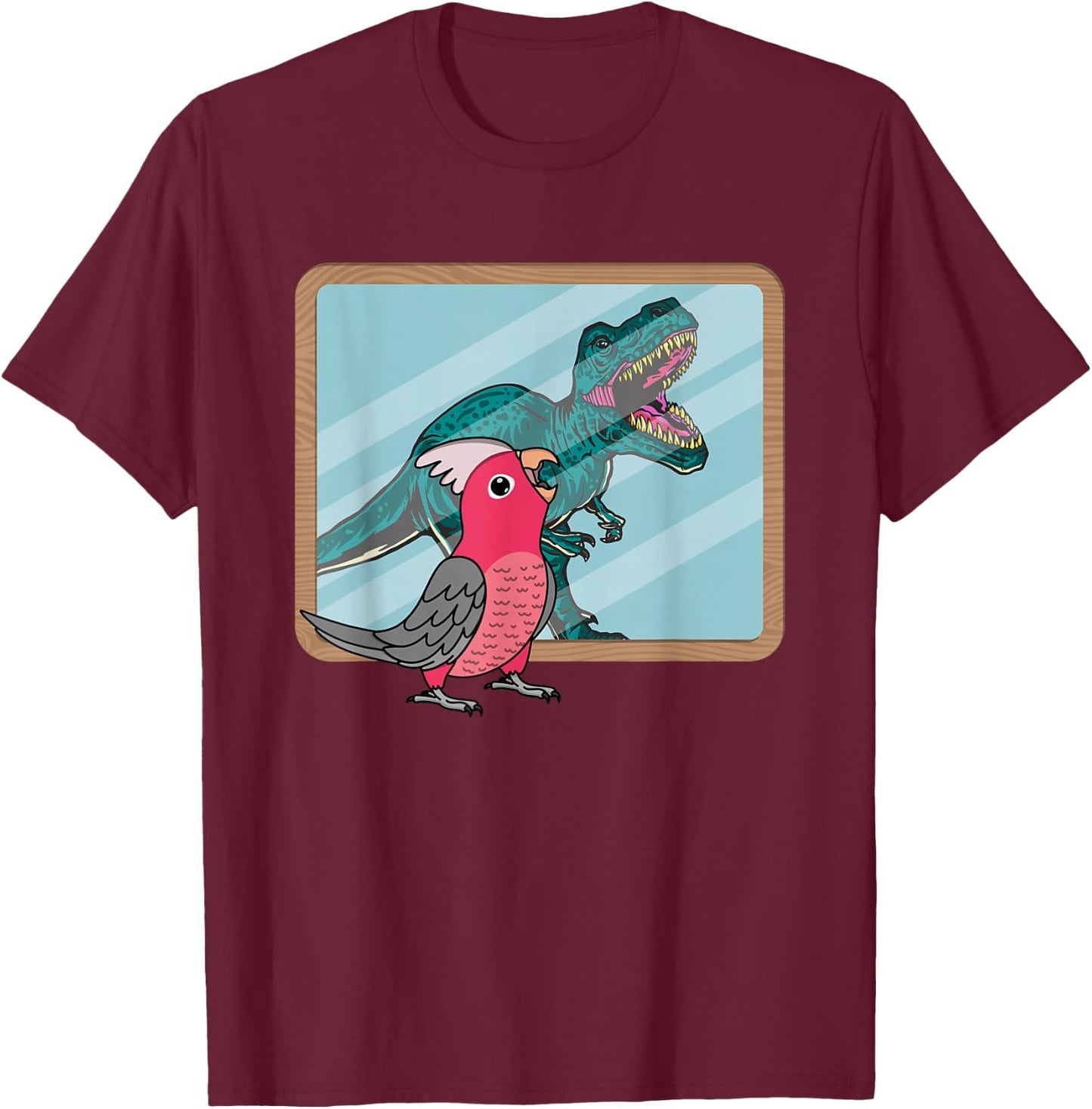 Parrot & T Rex Reflection I Rose-breasted Galah Cockatoo T-Shirt - T-Shirt | Maroon