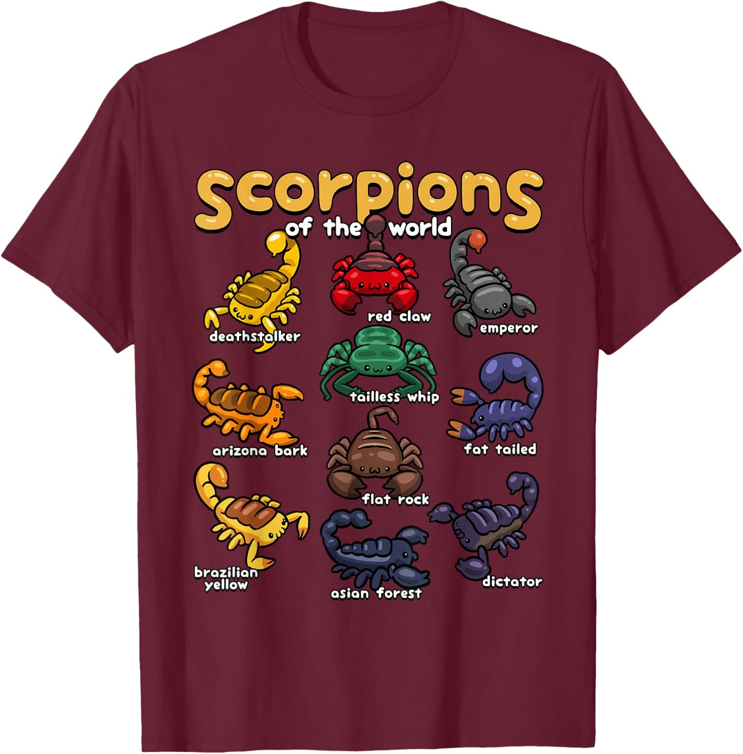 Scorpions Animals of the World Animal Lover Educational T-Shirt - T-Shirt | Maroon