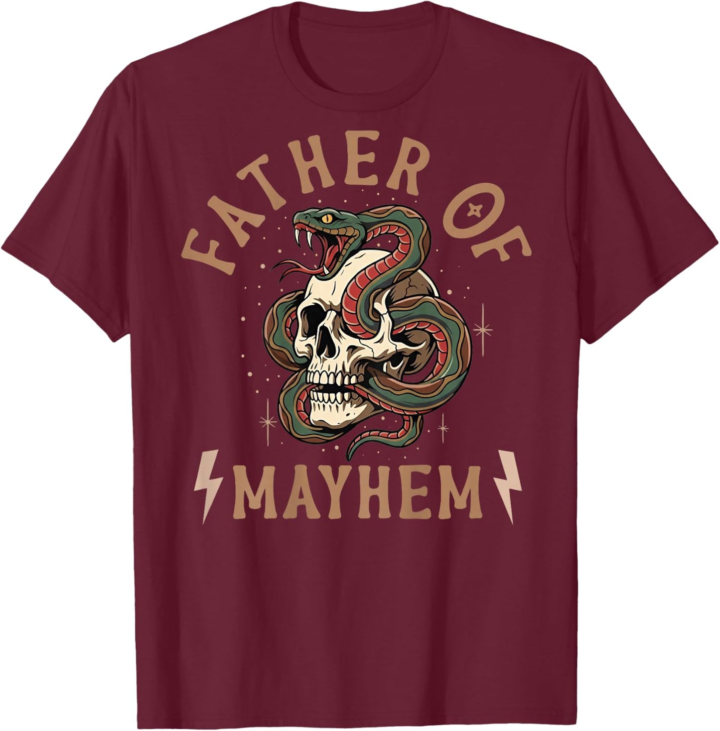Father of Mayhem Snake Coiled Around Skull (on Back) T-Shirt - T-Shirt | Maroon