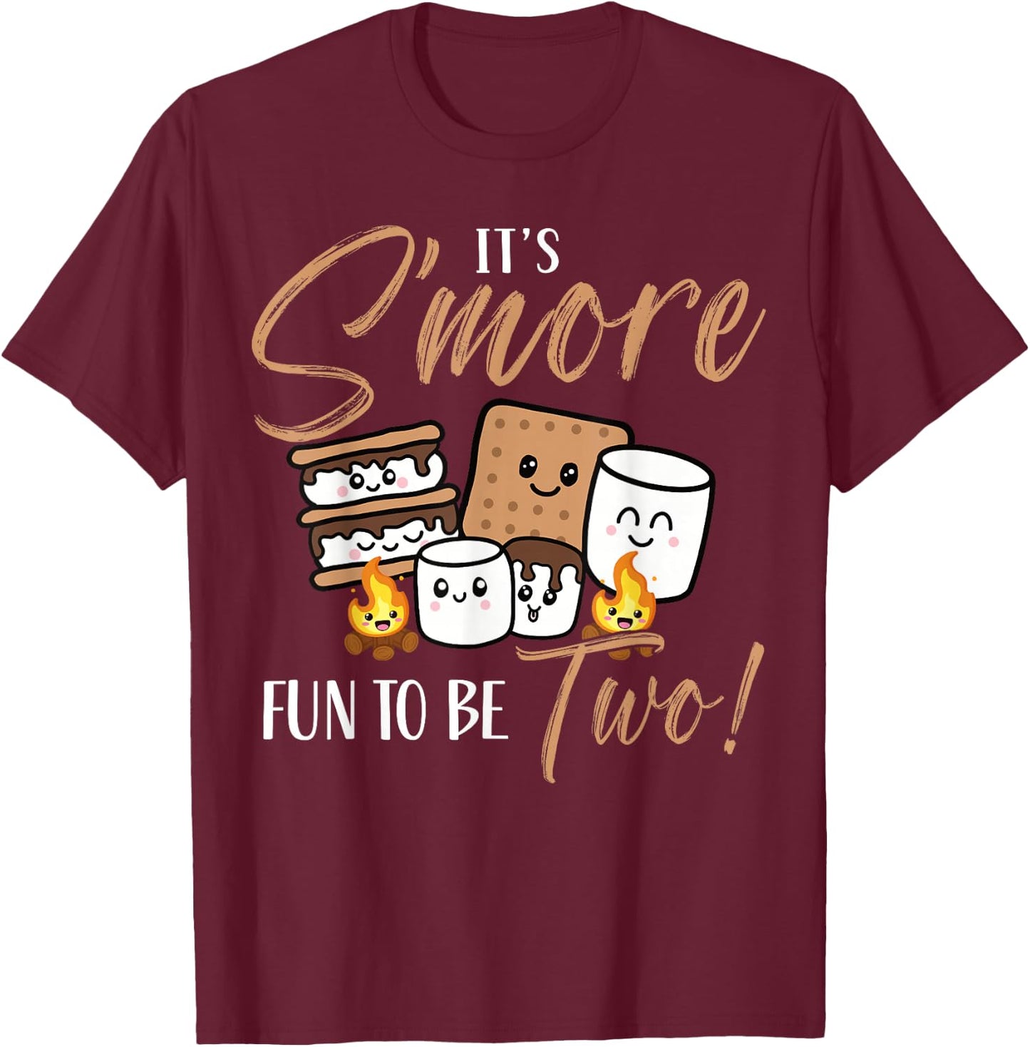 It's S'more Fun To Be Two 2nd Birthday Campfire Marshmallow T-Shirt - T-Shirt | Maroon