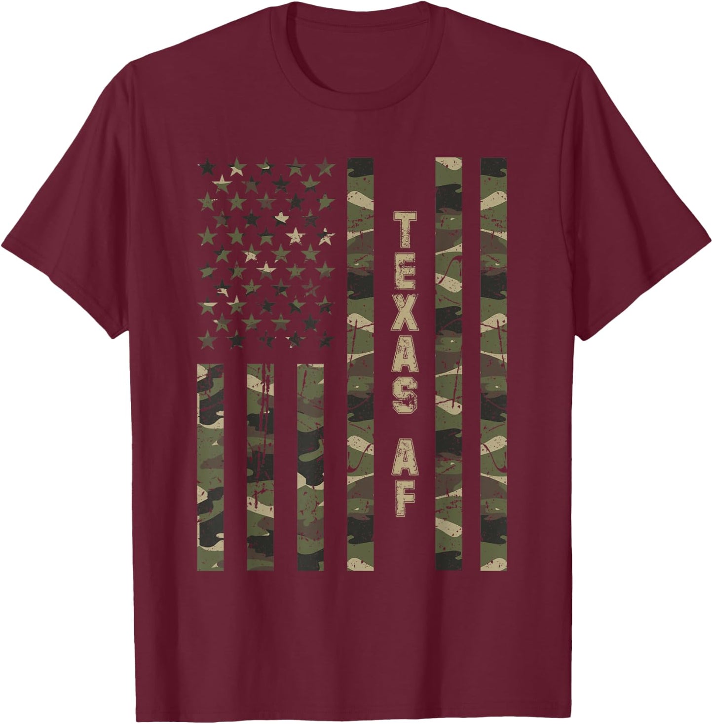 Texas AF United States Distressed Camo w US Flag T-Shirt - T-Shirt | Maroon
