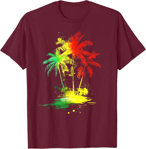 Reggae Music Palmiers Rouge Vert Jaune Jamaïque T-Shirt - T-Shirt | Maroon