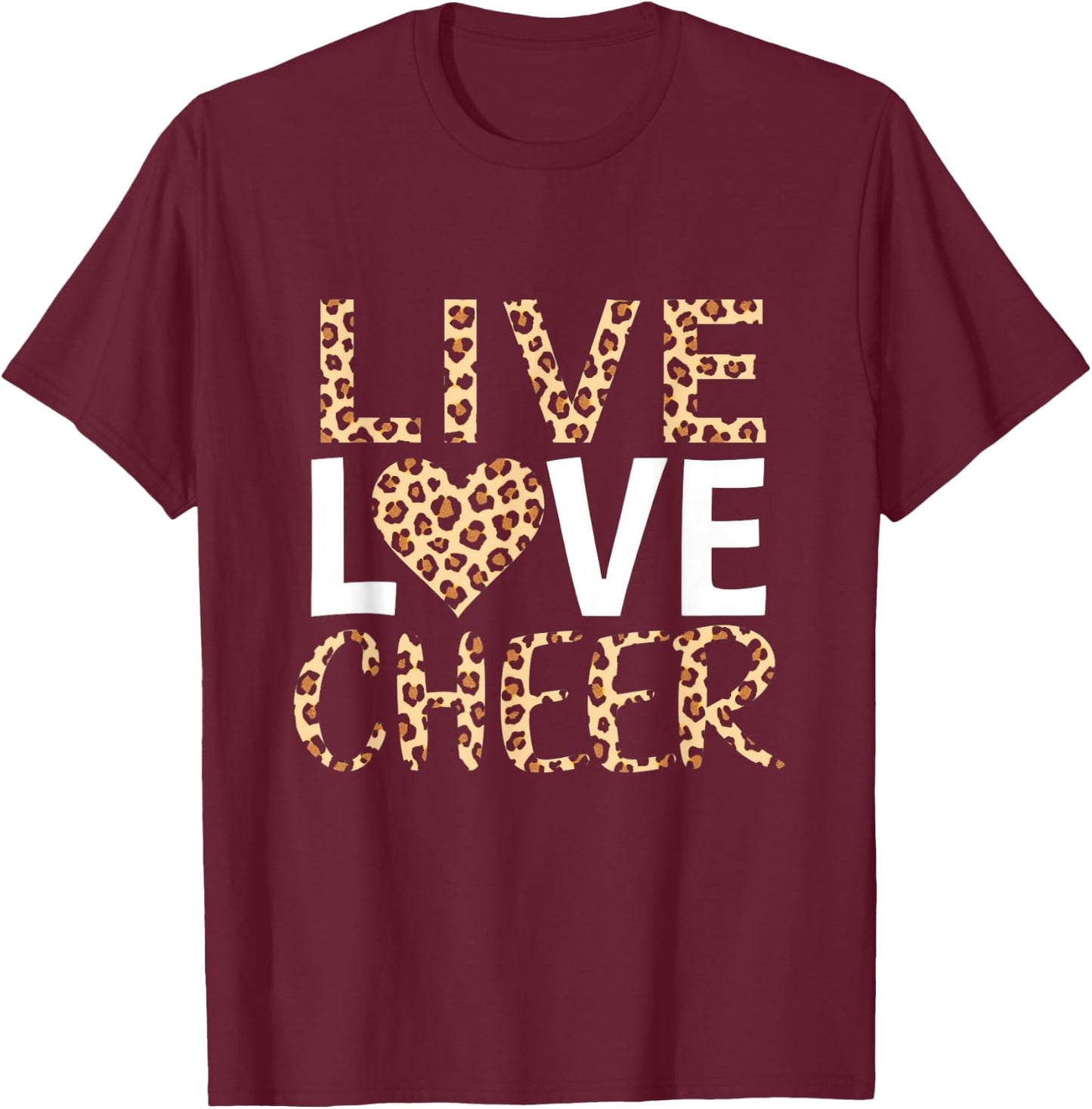 LIVE LOVE Cheerleading Leopard Print T-Shirt - T-Shirt | Maroon