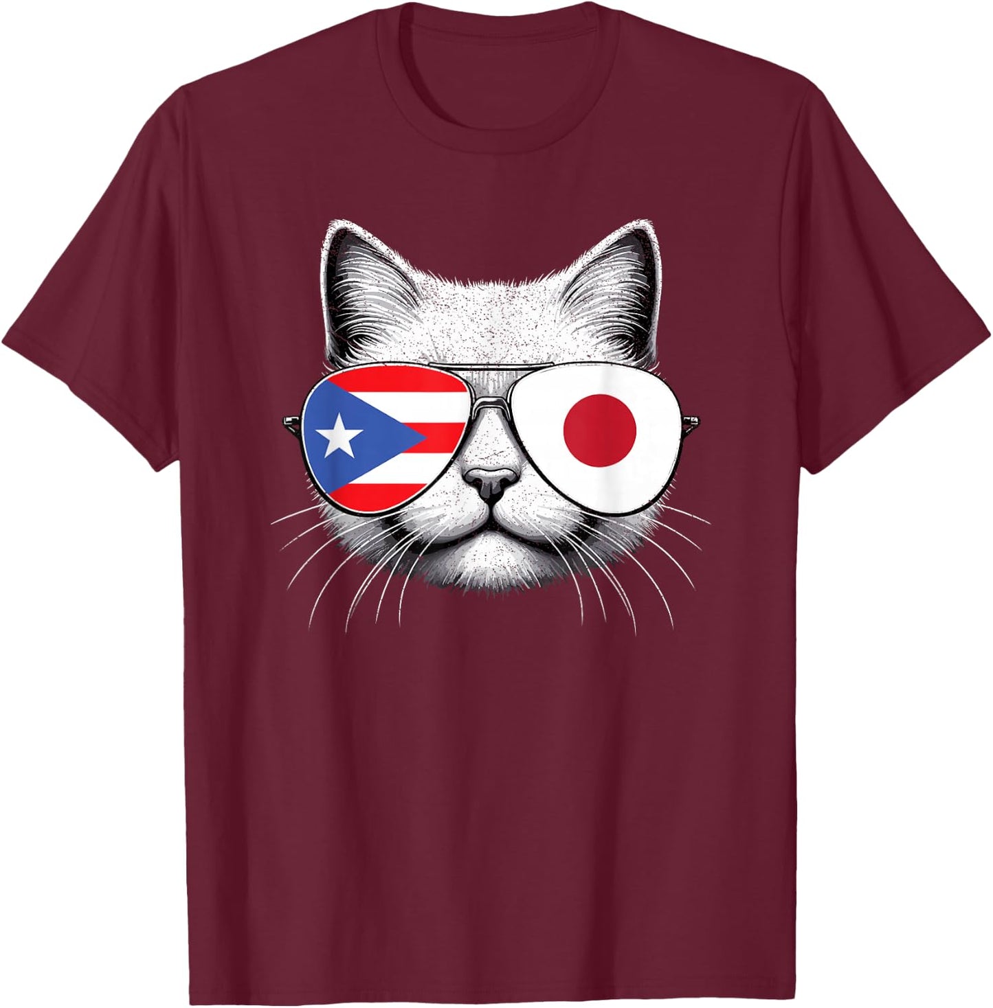 Puerto Rican Japanese Funny Cat Puerto Rico Japan Flag T-Shirt - T-Shirt | Maroon