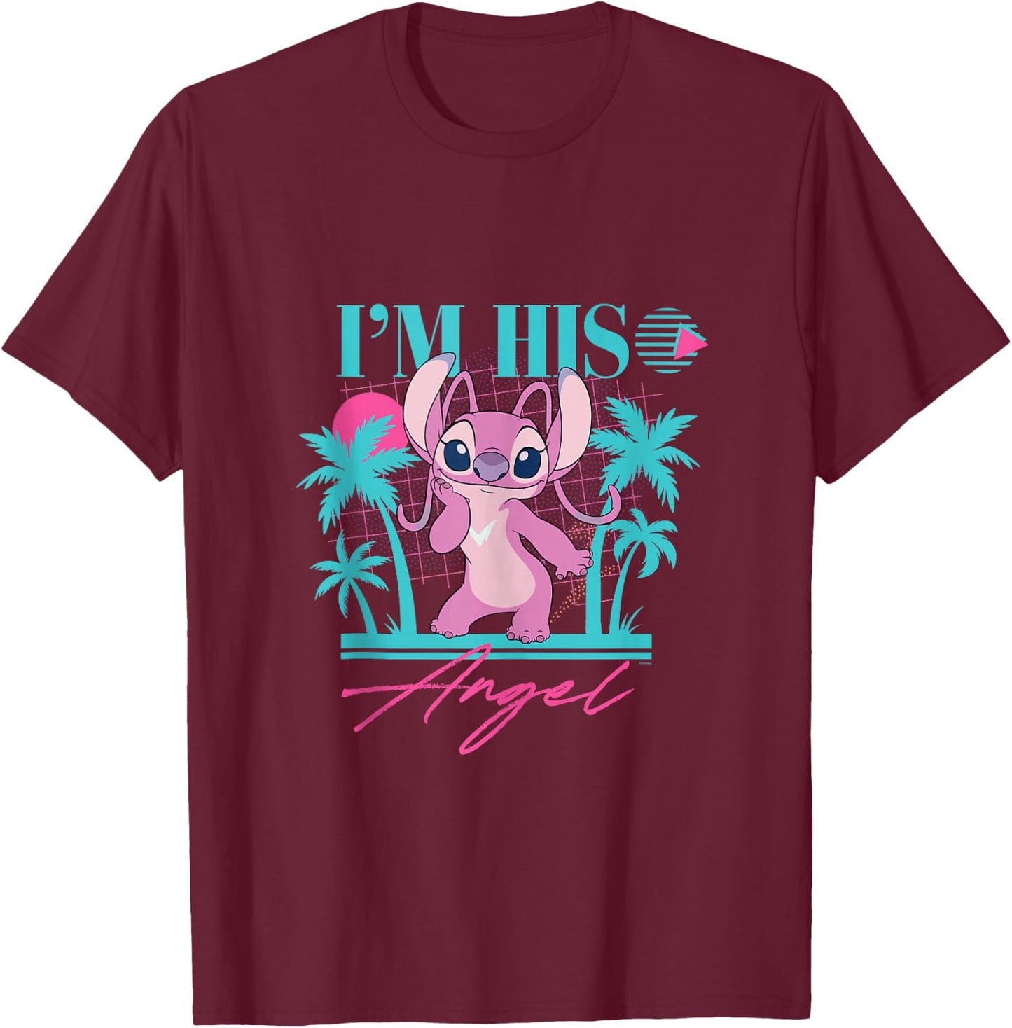 Disney Stitch Retro ’90s Couples Matching I’m His Angel T-Shirt - T-Shirt | Maroon