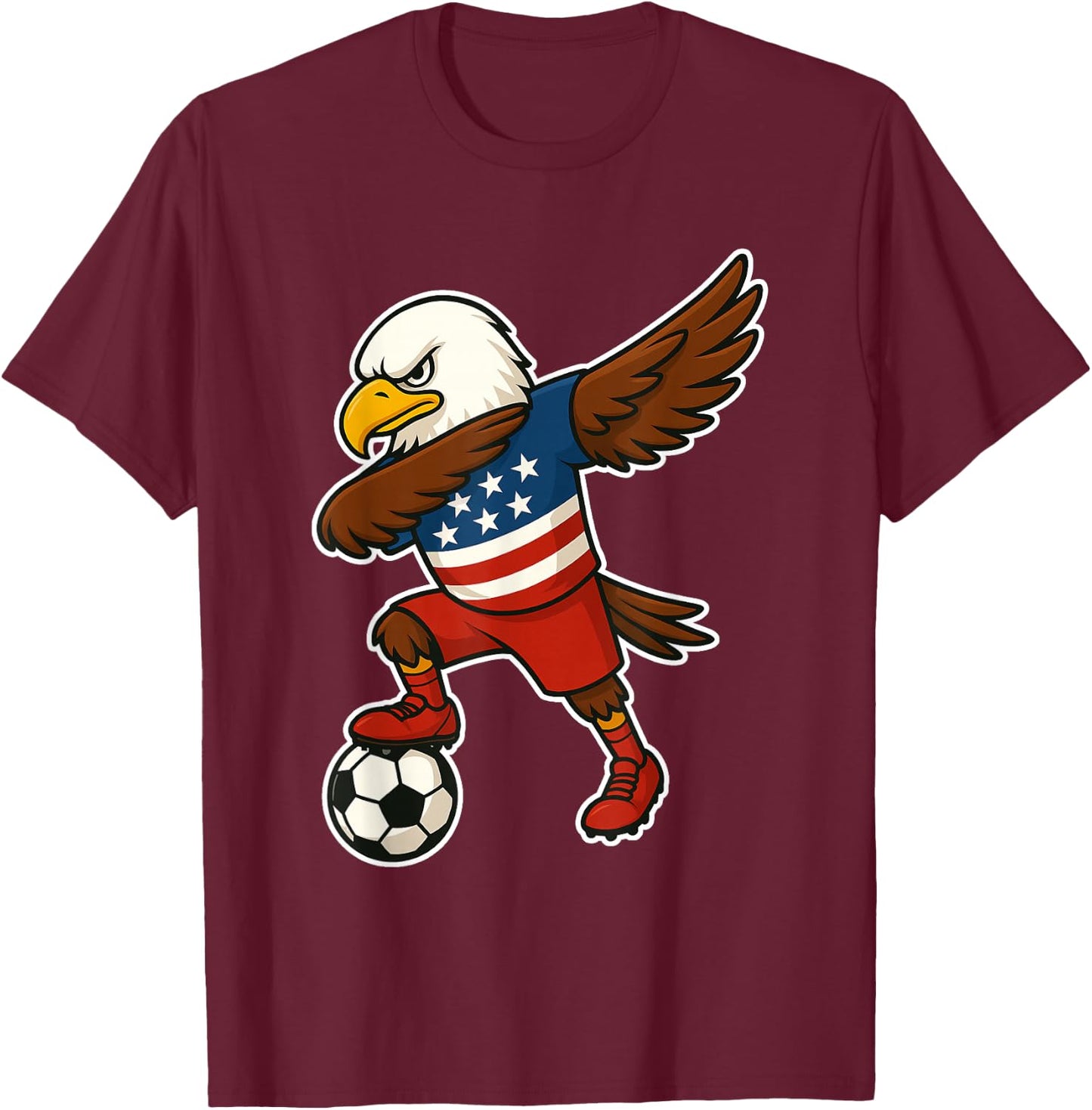 Funny Dabbing Bald Eagle USA Soccer - USA Flag Soccer T-Shirt - T-Shirt | Maroon