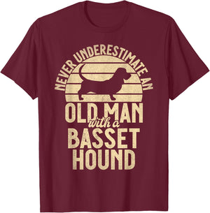 Never underestimate an old Man with a Basset Hound T-Shirt - T-Shirt | Maroon