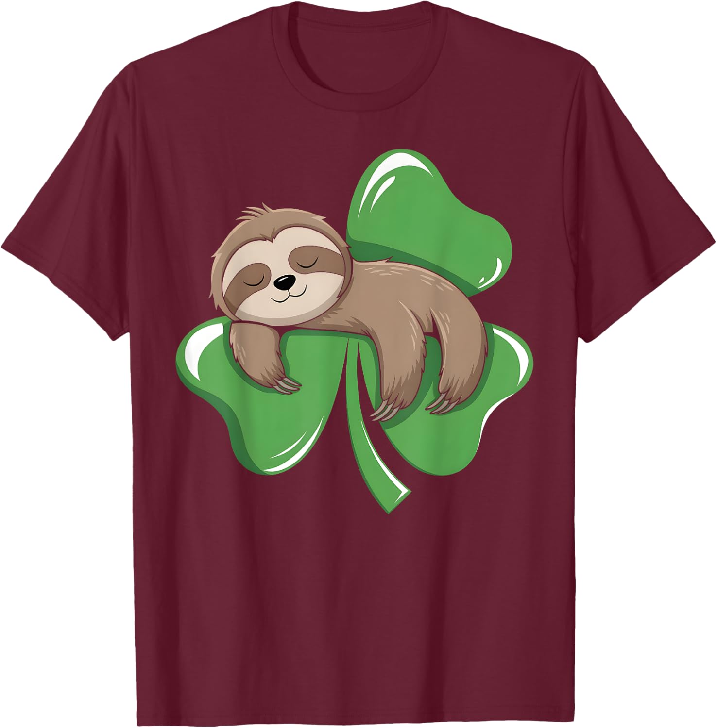Lazy Irish Sloth Shamrock Clover Saint Patrick's Day Animal T-Shirt - T-Shirt | Maroon