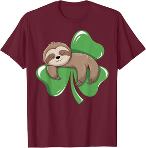 Lazy Irish Sloth Shamrock Clover Saint Patrick's Day Animal T-Shirt - T-Shirt | Maroon
