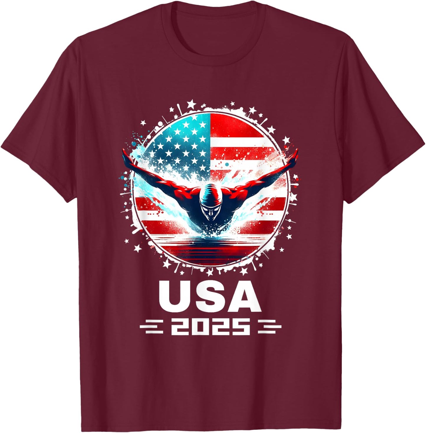 Swimming Apparel United States Team 2025 Swimming Team T-Shirt - T-Shirt | Maroon