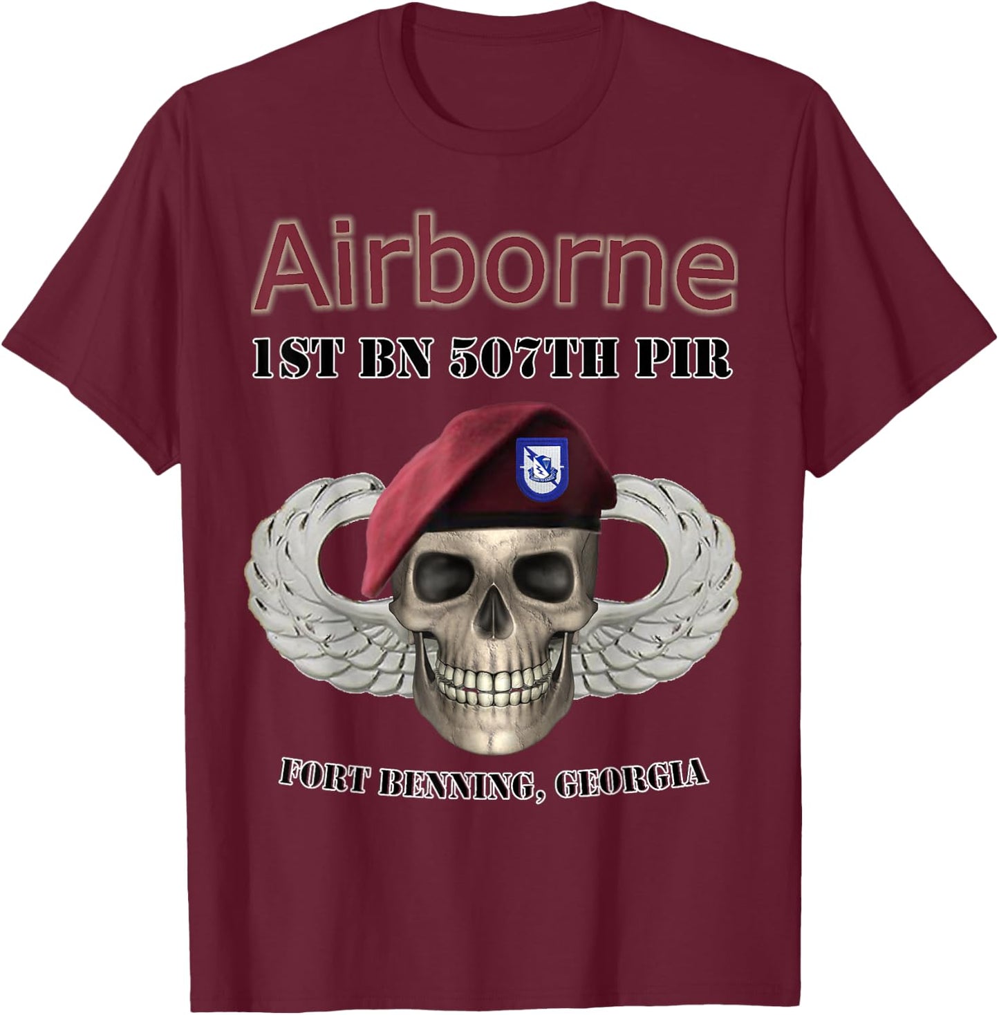 1st Bn 507th Parachute Infantry Regiment- Ft Benning design T-Shirt - T-Shirt | Maroon