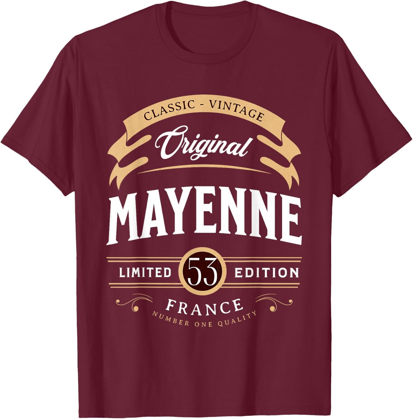 Vintage Mayenne Department France , Black, S T-Shirt - T-Shirt | Maroon