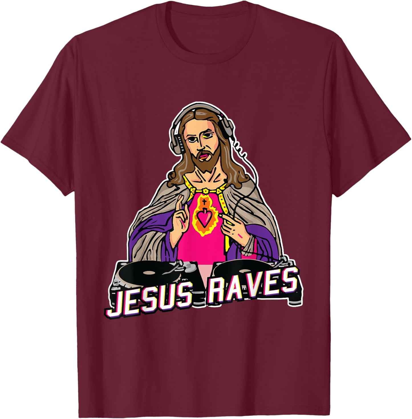 Jesus Raves Christmas EDM Music X-Mas Party Christian DJ T-Shirt - T-Shirt | Maroon