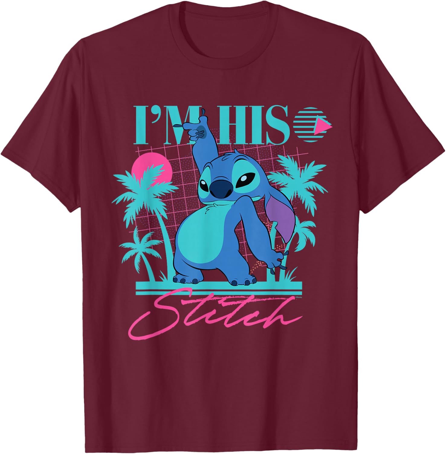 Disney Stitch Retro '90s Couples Matching I'm His Stitch T-Shirt - T-Shirt | Maroon