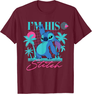 Disney Stitch Retro '90s Couples Matching I'm His Stitch T-Shirt - T-Shirt | Maroon