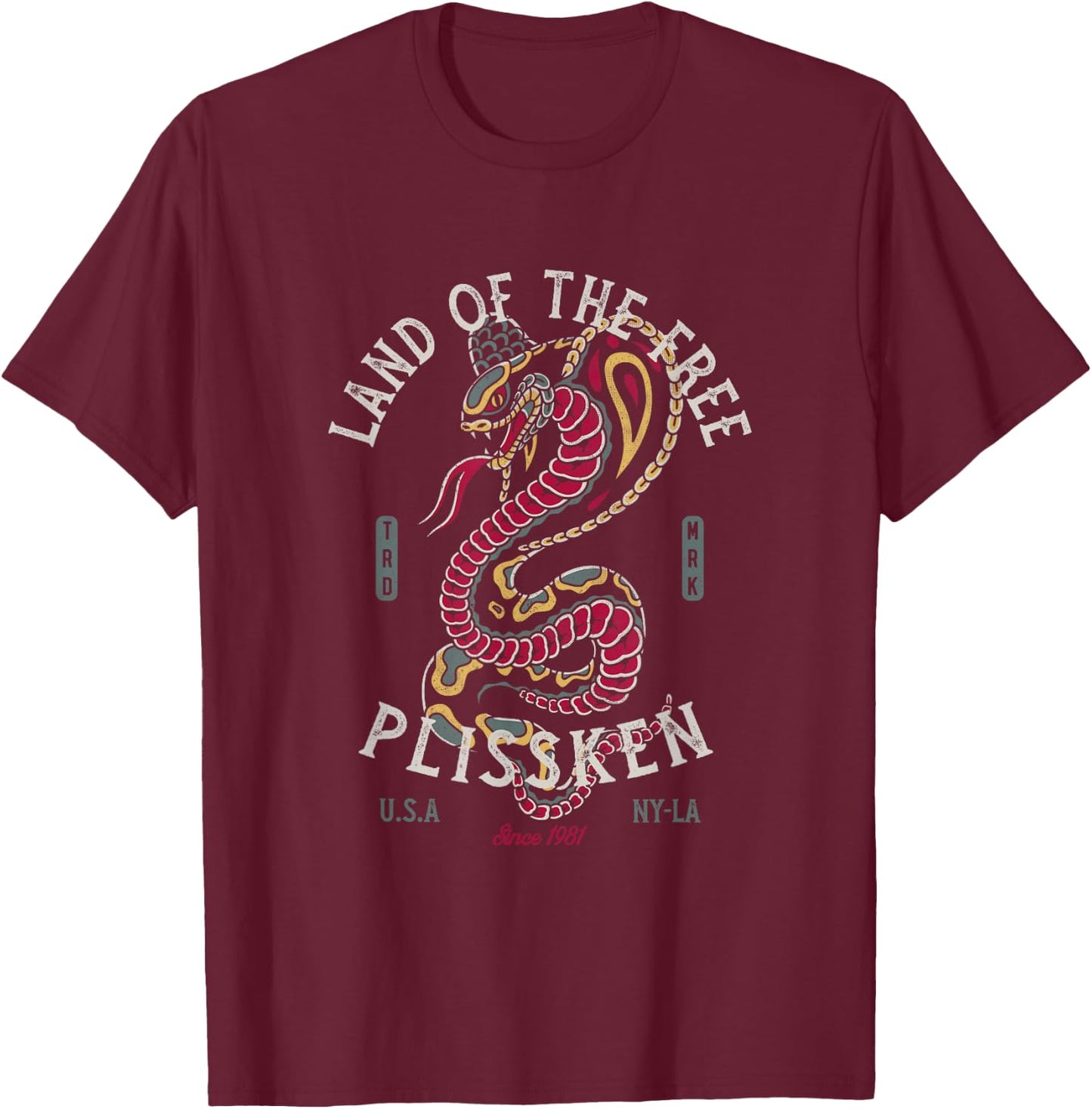 Cobra Traditional Tattoo Snake - Land of the Free T-Shirt - T-Shirt | Maroon