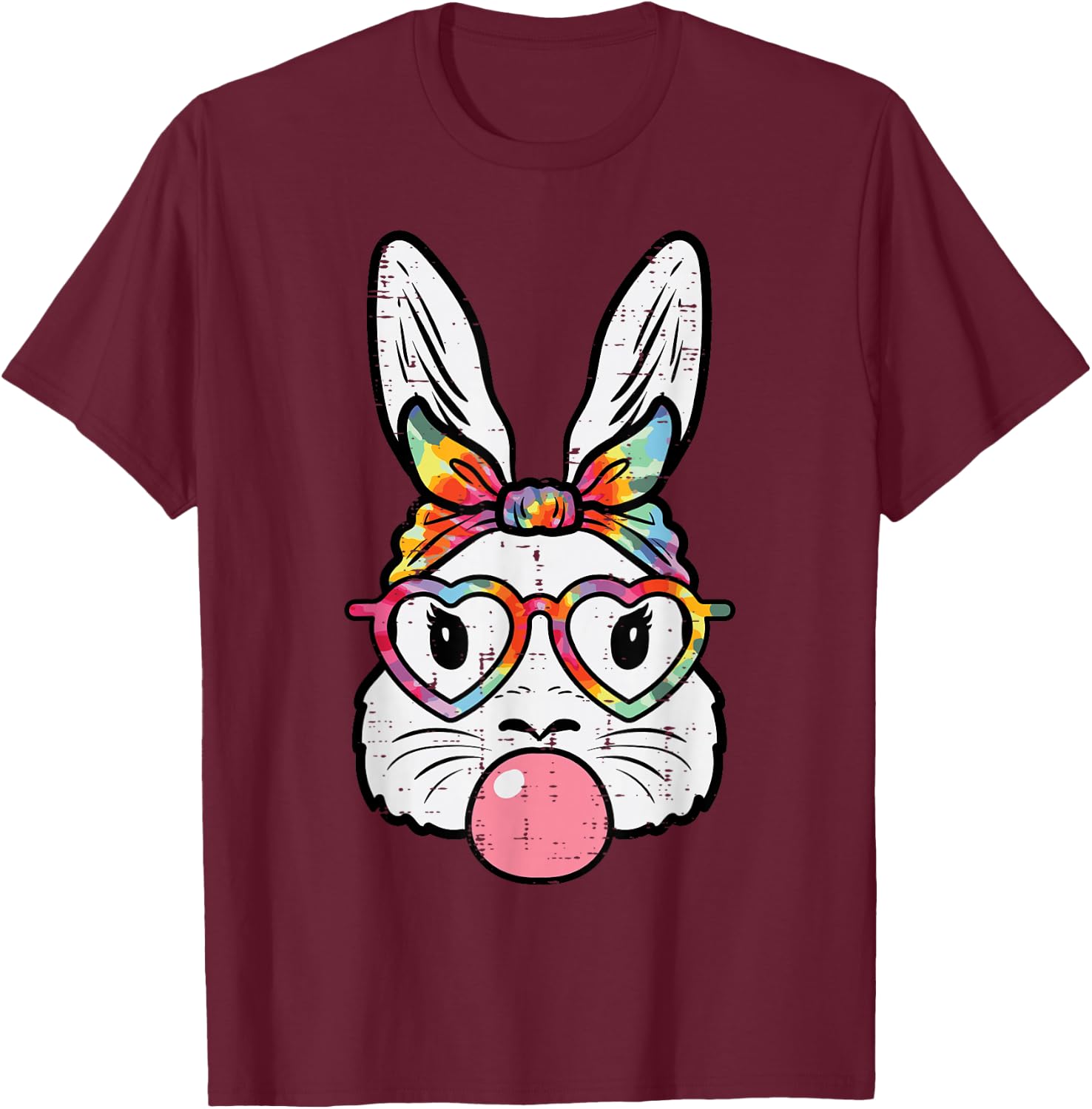 Easter Bunny Face Bubblegum Glasses Rabbit Women Girls Kids T-Shirt - T-Shirt | Maroon