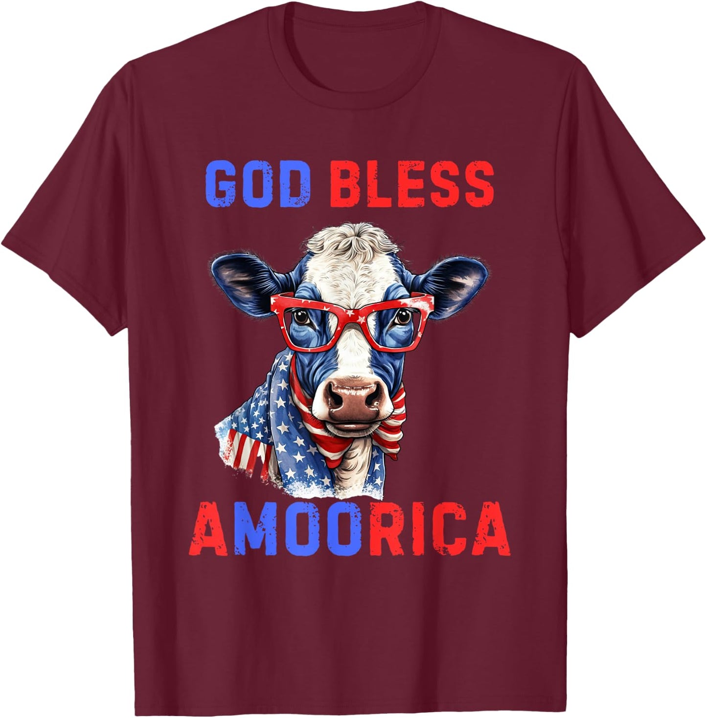 God Bless A Moo Rica Funny 4th of July USA Patriotic Cow Kids Men T-Shirt - T-Shirt | Maroon