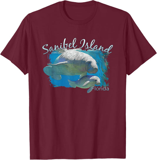 Sanibel Island Florida Love The Manatees T-Shirt - T-Shirt | Maroon